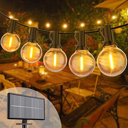 BokiHuk Solar Lichterkette Aussen, 18M Led Lichterkette Außen mit 30+2 Warmweiß G40 Birnen Wasserdicht, 3 Modus Solar/USB-Betriebene Solar Lichterkette für Garten Terrasse Hochzeit Party Schwimmbad