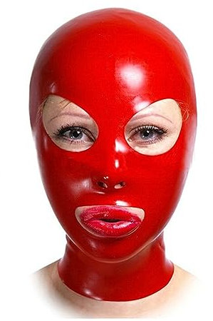 Sexy Latex Maske Sklave Abstinenz Bondage Maske Dunkelspiel Fetisch Maske Handgefertigt Lassen Atemlöcher Vollmaske BDSM Maske für Adult Erotikspiele Sex Maske Cosplay Halloween Maske,XL,Red