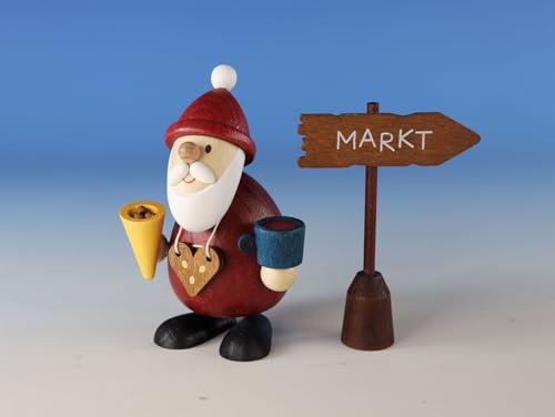 Kunsthandwerk Ullrich Miniaturfigur Weihnachtsmarktbummler mit Schild Markt BxH 6,5x9,5cm NEU Holzfigur Knecht Rubrecht Santa Claus Nikolaus