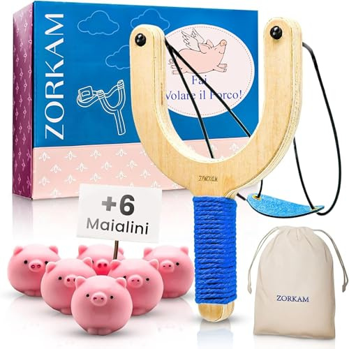 ZORKAM Tira Stress + 6 Maialini – Set di Lancio Porco gadget divertenti per antistress ufficio- Idea Regalo Divertente Per Amanti Di Tiro - Incluso Borsa Portatile e Scatola