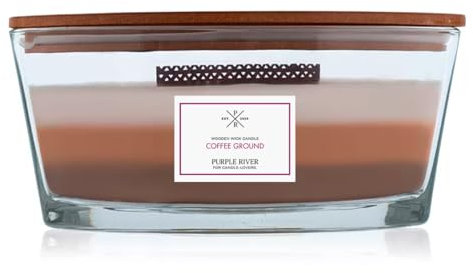 Purple River Coffee Ground Duftkerze im Glas mit Deckel | Kaffee, Schokolade, Mokka | Holzdocht | 3 Schicht Kerze | Raumduft für Zuhause | 80 Stunden Brenndauer