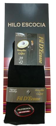 Fil D'Ecosse Lot de 6 paires de chaussettes en fil d'Écosse, pour homme, 100 % coton, taille M (39-42) et taille L (43-46), Noir , L