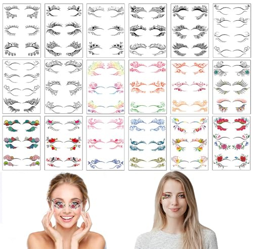 Tatuaggi temporanei per occhi 18 fogli adesivi eyeliner tatuaggi adesivi impermeabili per trucco ciglia per donne e ragazze, Halloween, mascherate, accessori per feste