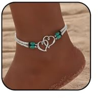IQIC Ankle Bracelets for Women Waterproof Elastic Heart Anklet Stretchy Ankle Bracelets Colorful Beaded Anklets Boho Ankle Bracelets Silver Beach Anklet Jewelry Accessories for Summer