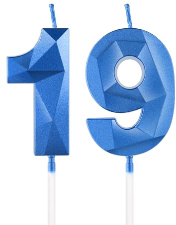 Royal Blue 19th Birthday Candles, 3D Number 19 Candle for Cake, Boy Girl 19th Birthday Decorations,Sapphire Candle Topper Blue Cake Decorations for Birthday Party Wedding Anniversary Supplies