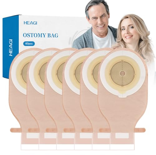 60 Pack Stoma Bags Ostomy Supplies, 15-65 mm Drainable Stoma Bags for Ileostomy Stoma Care, Colostomy Bags with Hook and Loop, Cut to Fit