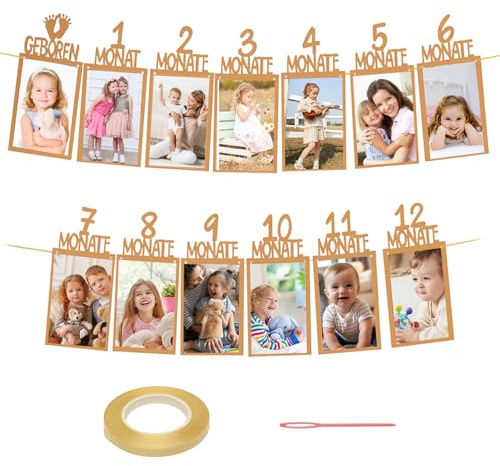 Hurifeng 1. Geburtstag Baby Foto Banner -, 1 bis 12 Monate Meilenstein Foto Girlande, Dekoration für das erste Jahr des Babys für Jungen und Mädchen, Perfekt für Party Dekorationen (Braun)