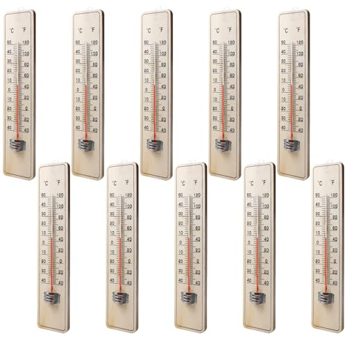Lot de 10 thermomètres d'intérieur analogiques en bois avec échelle Celsius Fahrenheit - Résistant aux intempéries - Thermomètre de jardin - Thermomètre hygromètre analogique en bois pour extérieur