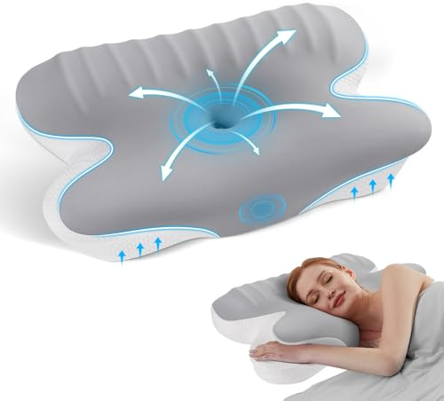 A-Pce Almohada de Espuma Viscoelástica, Almohada de Soporte para el Cuello, con Funda de Almohada Extraíble Refrescante, Alivio del Dolor de Cuello y Hombros, Gris