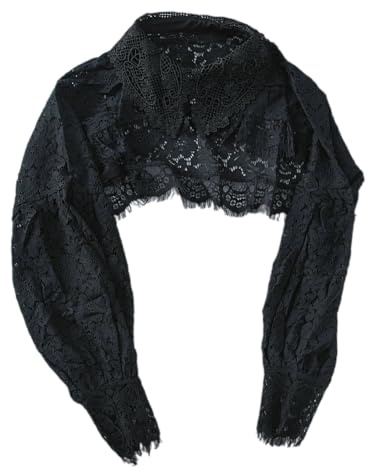 ZYKEJJDDAK Demi-haut à manches longues bouffantes en dentelle brodée pour femme chemisier à volants faux col détachable à manches longues demi-haut d'entraînement, Noir , taille unique