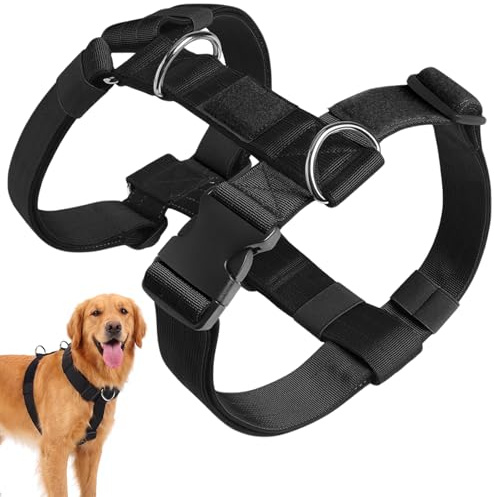 Olcyren Harnais Anti Traction pour Chien, Arnet pour Chiens avec Attache Devant, Réglable, Respirant, Facile à Mettre, No Pull Nylon Dog Harness, Gilet pour Chiens Moyen et Grand (Noir, L)