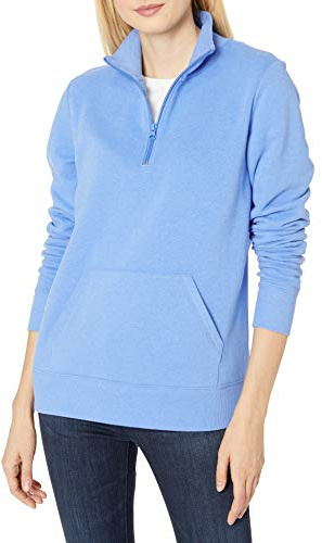 Amazon Essentials Pull à Manches Longues en Polaire avec Fermeture Éclair sur le Haut (Disponible en Grande Taille) Femme, Bleu Chiné, XL