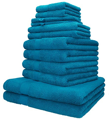 Betz Palermo Handtuch-Set 12-teilig – 100% Baumwolle – Oeko-TEX® Zertifiziert – extra saugfähig & weich – hohe Grammatur – Duschtücher, Handtücher, Gästetücher & Waschhandschuhe Farbe Petrol