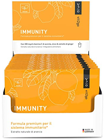 Vit2go IMMUNITY (30 Sachets) Drink Pulver, zur Unterstützung des Immunsystem, Vitamin C und Ingwer, Immun Kur für Erwachsene, Erkältung, Abwehrkräfte, mit Zink