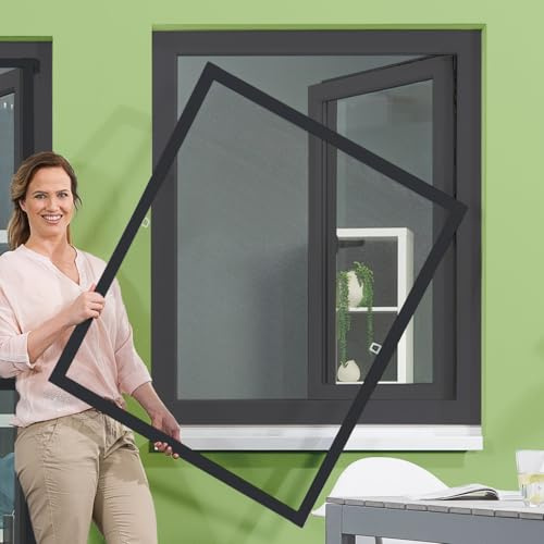 empasa Insektenschutz 'FLEX' Fliegengitter Fenster flächenbündig flächenversetzt Fenster, individuell zuschneidbar, Selbstbausatz, Farbe: anthrazit, Größe: 100 x 120 cm