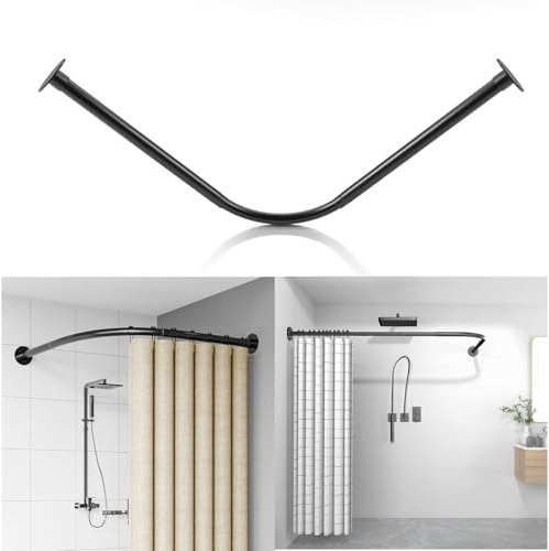 Bastone Tenda Doccia Angolare A Pressione Ad L Non Forata Asta per Tenda Doccia, Asta per Tenda da Doccia Estensibile Acciaio Inox Palo Telescopico Barra di Tensione per Bagno70 to 95cm x 90 to 130cm