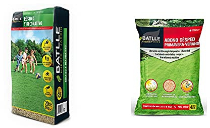 Semillas Batlle De Césped Rústico Y Decorativo 20Kg + Abonos Fertilizante Cesped Primavera-Verano Saco 4Kg