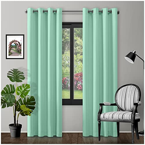 Eyelet Top Blackout Curtains Large Door Thermal Insulated Panels For Bedroom/Living Room, Duck Egg, 66X90 Inch