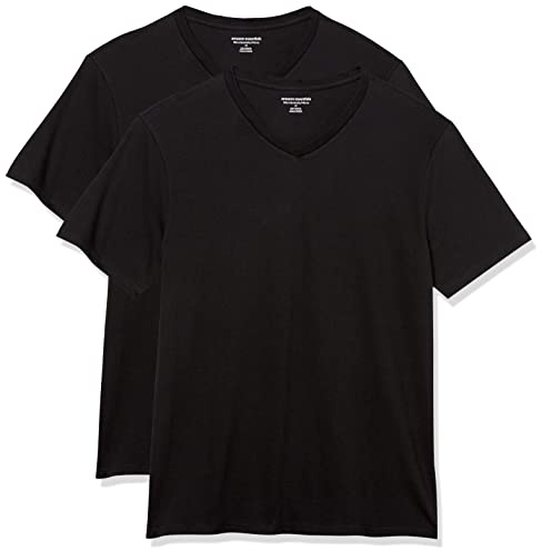 Amazon Essentials Men's Cotton Short-Sleeve V-Neck T-Shirts, Pack of 2, Black/Black, Large