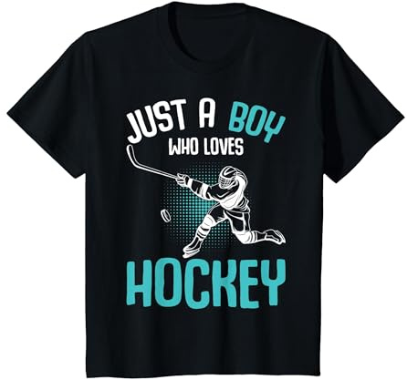 Just a Boy who Loves Hockey Player Ice Hockey Kids Boys T-Shirt, Youth, Black, X-Small