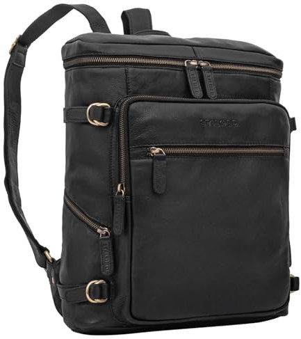 STILORD 'Alvar' Businessrucksack Herren und Damen Leder mit Laptop-Fach bis 15,6' Studenten-Rucksack Laptoprucksack Cityrucksack Echtleder, Farbe:schwarz