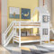 90x200 cm Etagenbett mit Handlauf und Fenster, Kinderbett Hausbett mit Fallschutz und Gitter, Rahmen aus Kiefer