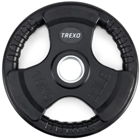 TREXO 10 kg Belastung 32 cm Durchmesser Scheibe mit Griffen Gusseisen beschichtet für Langhanteln Langlebige ergonomische Scheibe Fitness Krafttraining Crossfit RW10