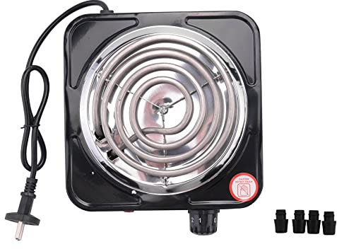 Gsrimgratoe - Mesa de cocción eléctrica con un quemador, compacta y portátil, placa calefactora de temperatura regulable, 1500 W, enchufe UE negro e inoxidable