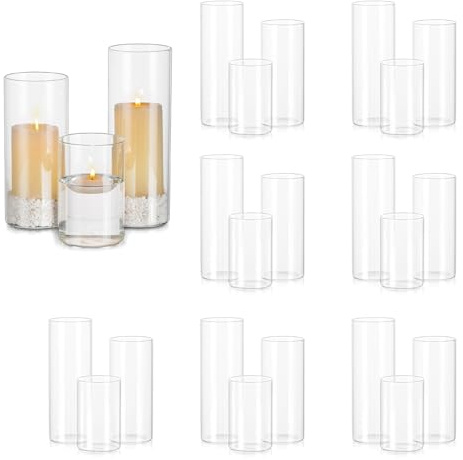 Photophore Bougeoirs Verre Vase Cylindrique: Hewory Set de 24 Porte Bougie pour Centre de Table Noel Mariage, Supports pour Bougies Piliers Transparent Vase en Verre Bougie Flottante