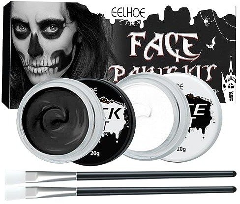 Holzsammlung Black + White Face Body Paint, Halloween Cosplay SFX Makeup, Professional Paint Palette Kit with Brushes for for Adult Full Coverage Face Paint Make Up