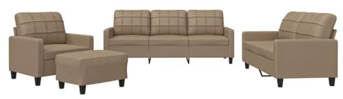vidaXL Ensemble de Canapés avec Coussins 4 pcs, Canapés avec Accoudoirs et Dossier, Ensemble de Meubles avec Repose-Pied Salon, Moderne, Cappuccino Similicuir