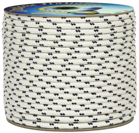 Corderie Italiane 006091660 Treccia mare multiuso giardino e fai da te, stabilizzato ai raggi U.V. resistente a intemperie e agenti atmosferici, 4 mm, 50 mt, colore bianco con spia blu