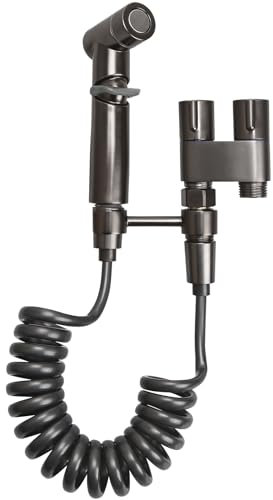 ROTRES Douchette Toilette WC à Mural, Pulvérisateur de Bidet pour Toilettes avec Vanne 3 Voies (1/2-3/8) et Robinet d'Arret, Pulvérisateur à Main avec Tuyau pour l'Hygiène Personnelle, Gris Pistolet