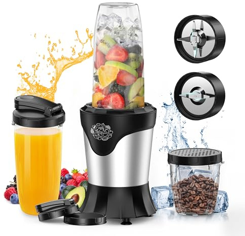 Suavo Smoothie Blender 1100W Portable Personal Blender for Shakes and Smoothies with 2 * 22Oz To-Go Cups & Lids, Includes Portable Coffee Grinder and 10Oz BPA-Free Travel Cup Countertop Mixer
