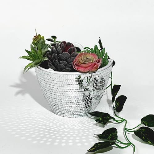 Discokugel Wandvasen,Discokugel Hängende Blumentopf,Discokugel Blumenampel,Discokugel Wand Blumentopf,Wand übertopf,Wand Pflanzgefäße,Modern Silber Discokugel Wanddeko Topfpflanze für Balkon,Garten
