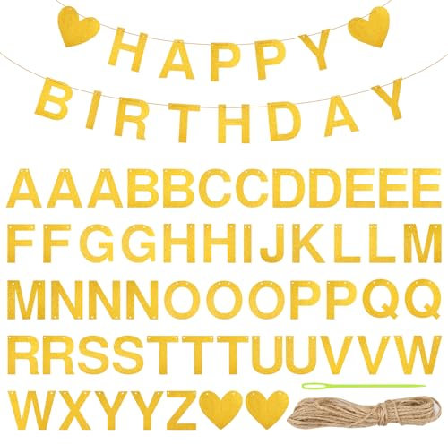 Bannière personnalisée à faire soi-même avec 10 m de corde de jute, bannière d'anniversaire pour filles et femmes, bienvenue à la maison, décorations de fête (doré)