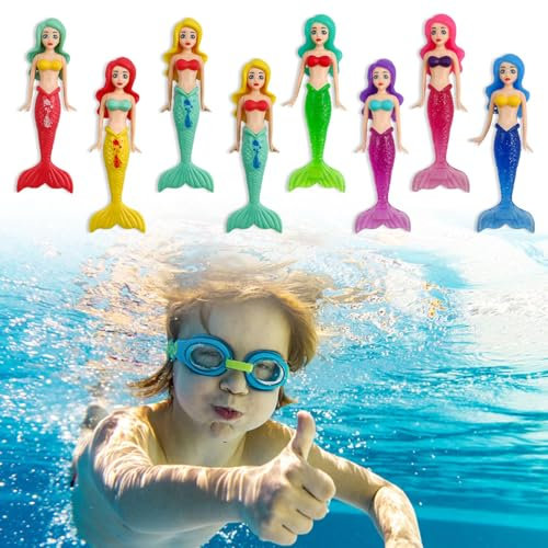 HERKINDNESS Jeux Piscine, 8 Pièces Jouet Piscine Sirène, Jouets de Plongée pour Enfants, Comprend 4 Transparentes et 4 Opaques, pour L'entraînement à Plongée et Loisirs Aquatiques