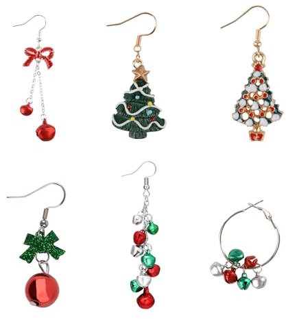 AWCIGG 6 Paires Boucles d'Oreilles Noël Fantaisie pour Femmes et Filles - Bijoux d'Oreilles Motif Noël Mixte - Cadeaux de Décoration