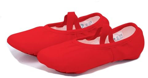 Girls Canvas Ballet Shoes Canvas Ballet Slipper Gymnastic Dance Flat Cotton Ballerina Shoes with Crossing Elastic Straps for Toddlers Kids