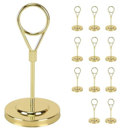 Uxsjakjsd 12 Portatarjetas de Mesa Premium Dorados, Base con Peso, Elegante Diseño de Clip para Eventos.
