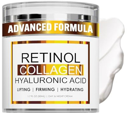 Retinol Collagen Face Cream, Hyaluronic Acid Moisturiser for Mature Skin | Lightweight Day & Night Care for Face & Neck, Helps Improve Fine-Line Appearance, Dryness and Loss of Elasticity, 50ml