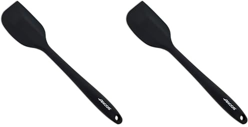 ARCOS Espátula de Silicona Plana, Rectangular y Flexible de 280 Mm para Girar, Mezclar y Despegar Alimentos en Cocina. Lengua de Silicona Profesional. Color Negro (Paquete de 2)