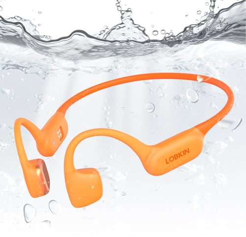LOBKIN Écouteur pour Natation, Étanche IPX8 Casque à Conduction Osseuse Bluetooth 5.4 Oreille Ouverte Casque sans Fil avec Lecteur MP3 32 Go et Micro Intégré, 8H d'Autonomie