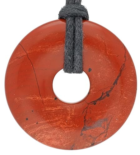 Lebensquelle Plus Edelstein Donut Ø 30 mm + Baumwollband + Edelsteinkarte | Naturstein Anhänger Halskette | Echte Heilsteinkette inkl. Band (Jaspis, rot)