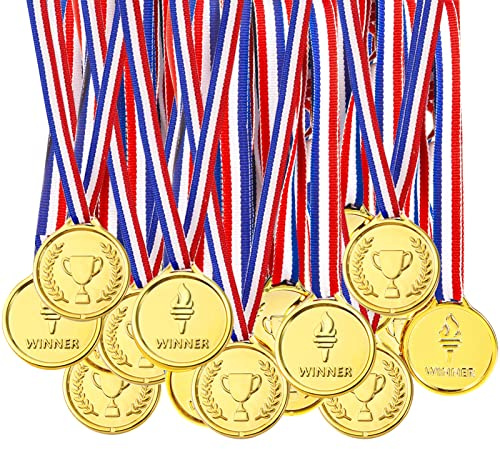 Pllieay 48 Pezzi Winner Medaglie Medaglie Oro Plastica per Bambini Sport Giorno, Premi, Giochi Di Partito Giocattoli, Festa, Concorso