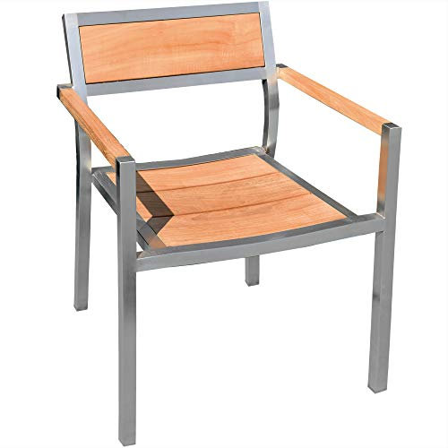 Teako Design Stapelstuhl Endine Edelstahl Teak unbehandeltes Massivholz Teakholz Wetterfest Gartenstuhl Terrassenstuhl