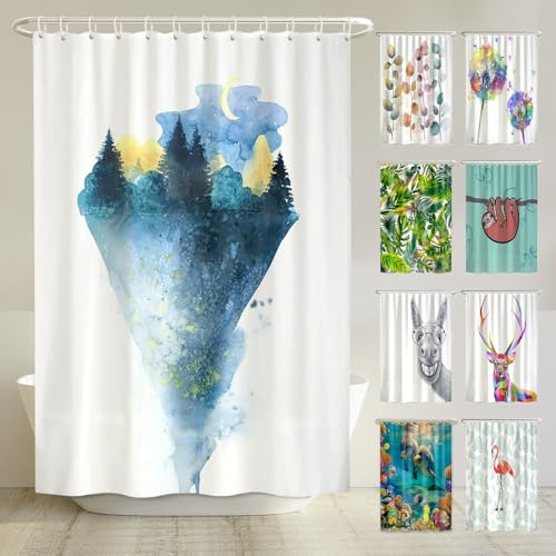 arteneur® - Natur bei Nacht - Anti-Schimmel Duschvorhang 180x200 - Recycelt mit Öko-Tex Standard 100 - Beschwerter Saum, Blickdicht, Wasserdicht, Waschbar, 12 Ringe & E-Book