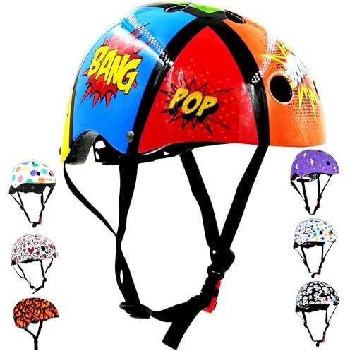 KIDDIMOTO Casco da bicicletta per bambini – Casco da ciclismo per mountain bike/BMX/skate/scooter, pattini, cavalletto, Draisienne – Cartone animato – S (48-53 cm)