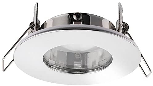 National Lighting Fire Rated LED Downlight Fittings - Round Ultra Slim, Chrome Downlights for Ceiling - IP65 Rated Bathroom Spotlights - 7W 240V LED GU10 (Not Included) - Pack of 6