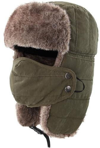 Trooper Trappermütze Winter Winddicht Skimütze Warme Jagdmütze für Herren Damen Russische Trooper Pelz Ohrenklappen Winter Skifahren Mütze Cap Plaid Flieger Uschanka Eskimo Bombermützen Skimütze